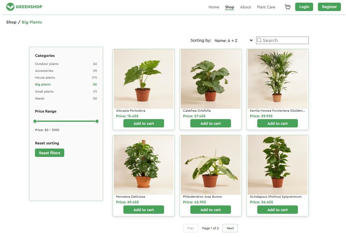 Green shop(React app)